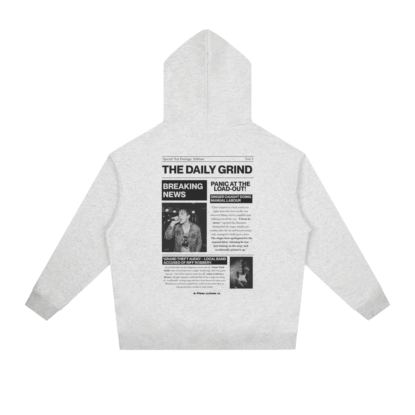 "The Daily Grind" Music Newspaper Print Hoodie (Unisex)